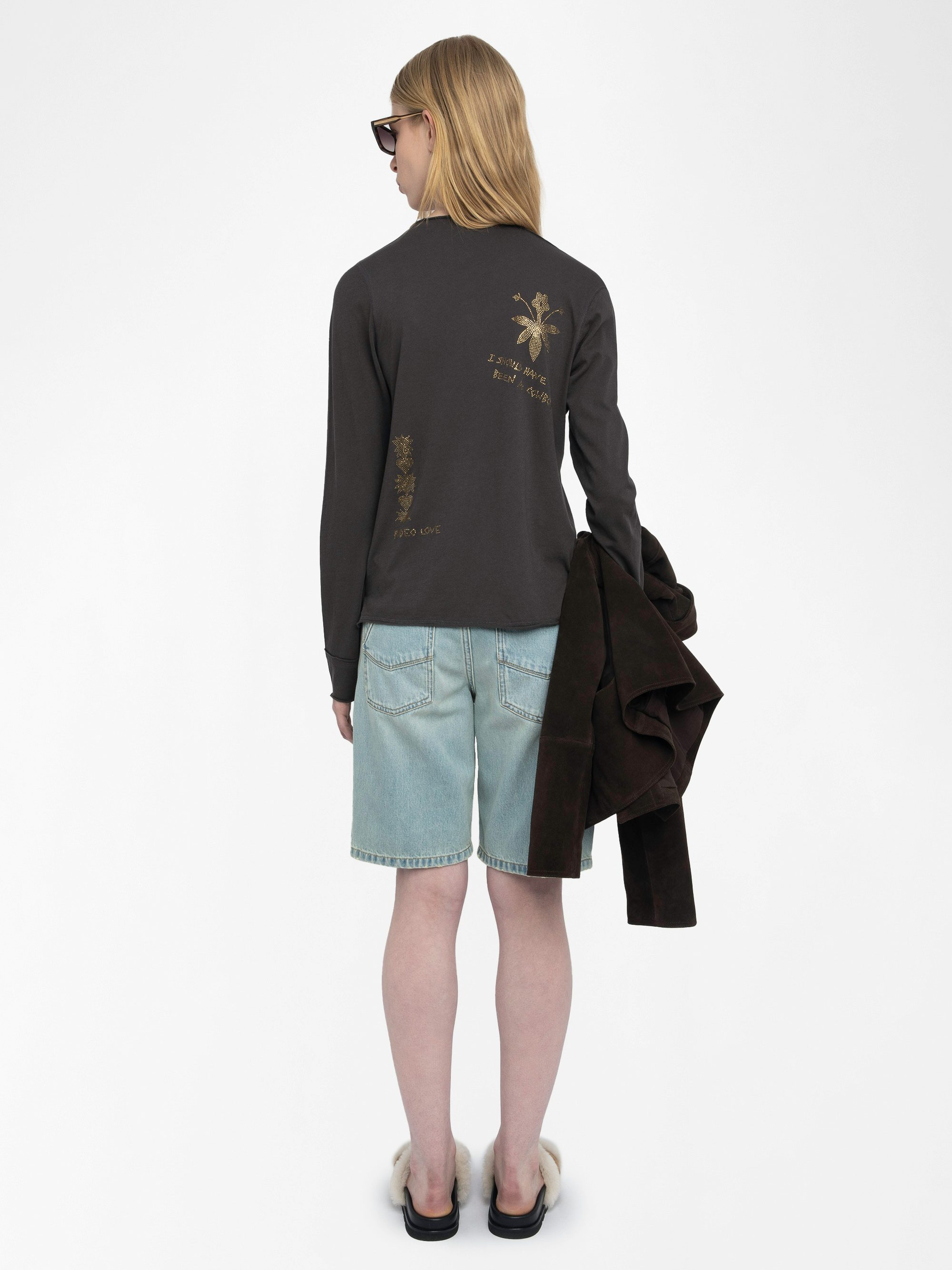 Henley T-shirt Tuni - Long-sleeved henley t-shirt with multi-crystal embellishment.